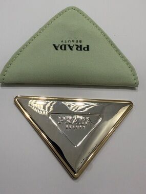Prada Triangle Compact Mirror in Mint Green and Gold